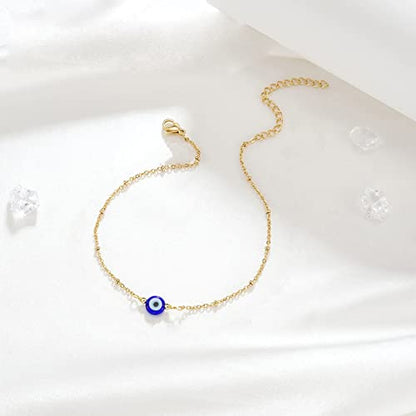 Fesciory Evil Eye Bracelet for Women, Gold Plated Adjustable Chain Jewelry | Blue Evil Eye Charm Bracelet, Lucky Amulet Symbolism, Dainty Adjustable Chain, Daily wear, Jewelry gifts - color: Gold-9