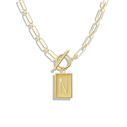 Tewiky Gold Initial Necklaces for Women, Square Letter Pendant Necklace | Toggle Clasp，Trendy 14K Gold Plated Dainty Paperclip Chain Necklaces for Women，Jewelry Gifts - style: Gold N