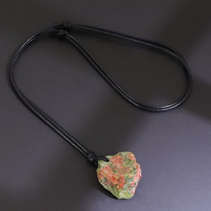 FANASY Natural Raw Crystal Necklace for Women Irregular Stone Necklaces Spiritual Gemstone Pendant with Adjustable Rope - color: Unakite