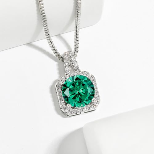 Cubic Zirconia Necklace and Earrings Set for Women 14K White Gold Plated Bridesmaid Silver Jewelry Set for Women Pendant Necklace Hypoallergenic Stud Earrings Set Jewellery Gift for Mom Wife Bride Bridesmaid - color: Green-Square Shape
