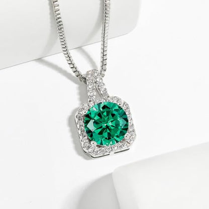 Cubic Zirconia Necklace and Earrings Set for Women 14K White Gold Plated Bridesmaid Silver Jewelry Set for Women Pendant Necklace Hypoallergenic Stud Earrings Set Jewellery Gift for Mom Wife Bride Bridesmaid - color: Green-Square Shape