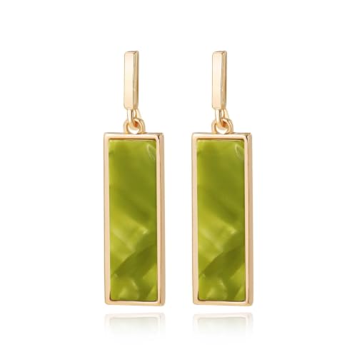 Coiris Rectangle Earrings for Women Geometric Stud Dangle Drop Jewelry Lightweight Colorful Print Statement Accessories - color: Green