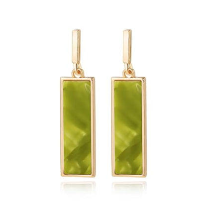 Coiris Rectangle Earrings for Women Geometric Stud Dangle Drop Jewelry Lightweight Colorful Print Statement Accessories - color: Green