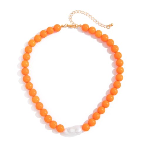 Colorful Faux Baroque Pearl Resin Beaded Choker Necklace Summer Tropical Jewelry for Women - color: Orange