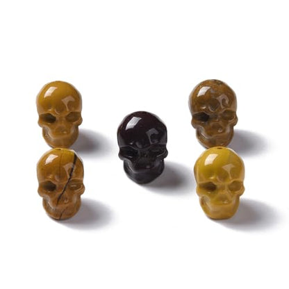 Elecrelive 5Pcs Gemstone Carved Skull Beads Yellow Mookaite Stone Skeleton Head Beads for Halloween Necklace Bracelets Earrings Jewelry Making - color: Yellowish-Brown