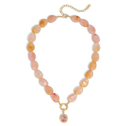 Chunky Colorful Bead Necklace Summer Fashion Statement Boho Beaded Chunky Necklace for Women Adjustable Length Lightweight Cool Suitable for Beach Vacation Daily Wear & Summer Parties - color: Pink-A