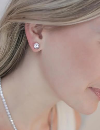 Kainier Women's 14K Gold Plated CZ Stud Earrings Simulated Diamond Round Cubic Zirconia Ear Stud Set（5 Pairs)… - color: Flatback-Platinum
