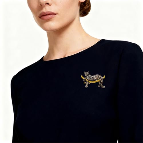 Luxury Crystal Tiger Brooch Pins for Women Men Vintage Gold-Tone Climbing Black Spots Leopard Brooch Fashion Panther Cougar Pin Suit Jackets Coat Animal Jewelry Gift - style: Cheetah