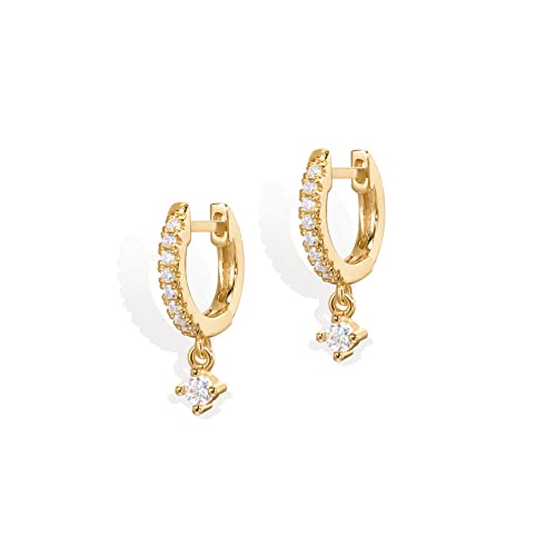 PAVOI 14K Gold Plated Huggie Hoop Earrings with Charms for Women - 925 Sterling Silver Posts Dainty Motif Huggie Hoop Dangle Earrings - Lightweight Dangle Drop Jewelry with Cubic Zirconia - style: Cubic Zirconia