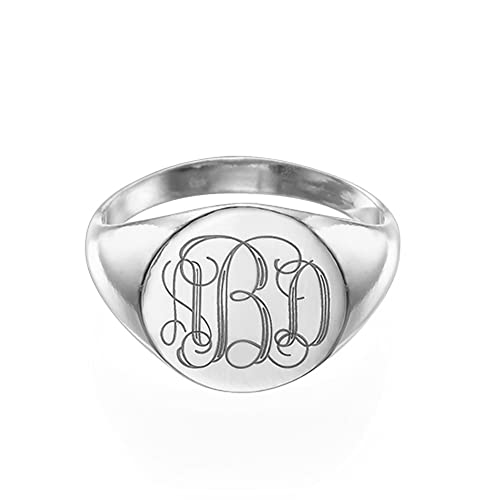 Personalized Monogram Signet Ring – Custom Engraved Initial Ring for Women, Sterling Silver or Gold Plated Sterling Silver
