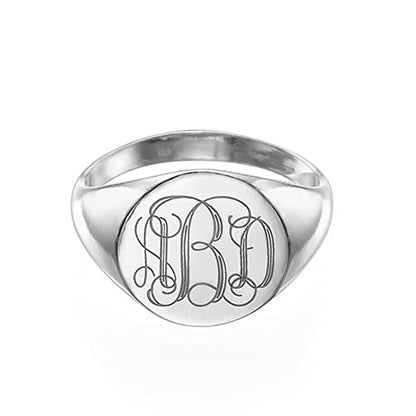 Personalized Monogram Signet Ring – Custom Engraved Initial Ring for Women, Sterling Silver or Gold Plated Sterling Silver