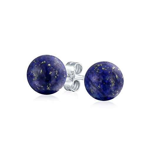 Classic Birthstones Gemstone 10MM Ball Stud Earrings .925 Sterling Silver - color: Blue Lapis Lazuli