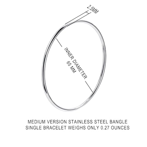 Fashion Shiny Thin Round Stainless Steel Bangle Bracelets for Women (1/3/5/8 Set) - style: Silver-1 Set