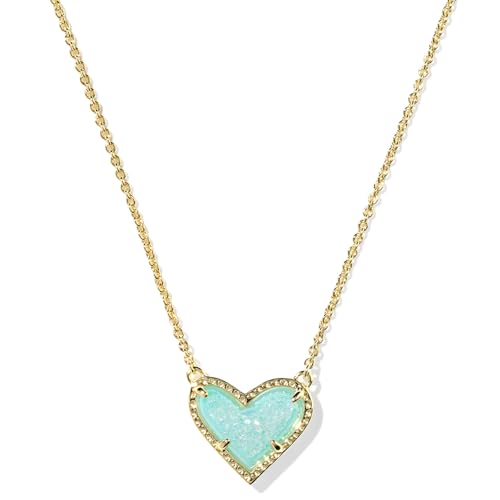 Kendra Scott Ari Heart Adjustable Length Pendant Necklace for Women, Fashion Jewelry - color: GOLD - BRIGHT AQUA DRUSY