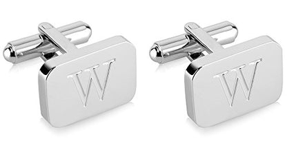 18K White-Gold Plated Initial Engraved Stainless Steel Men’s Cufflinks With Gift Box -Personalized Alphabet Letter’s A-Z By Lux & Pair - style: W- White Gold