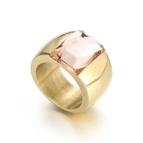 OIDIMS Stunning Large Statement Glass Crystal Rhinestone Band Cocktail Ring Cubic Zirconia Stainless Steel Thick Chunky for Women Men18k Gold Plated Friend Graduation Gift Evening Party - color: Champagne Gold, size: 6