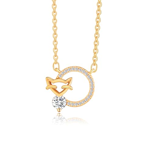 Gold Plated Pendant Necklaces for Women Cubic Zirconia Accent 18 Inch Adjustable Chain Hypoallergenic Gift for Wife Mom Birthday Valentines Day - style: CZ fox