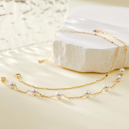 Gold/Sterling Silver Anklet Bracelets for Women Waterproof, Non Tarnish 925 Sterling Sliver Plated Heart Evileye Butterfly Charm, Dainty Summer Beach Anklets for Women, Beach Vacation Bikini Outfits for Her Mom - style: Pearl-Gold