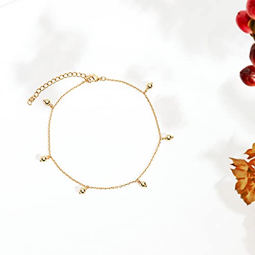 PAVOI 14K Gold Plated Anklet for Women - Trendy Link Chain Ankle Bracelet Summer Jewelry - Boho Dainty Anklets with Cubic Zirconia, Beaded, Evil Eye, Star, Station, Pearls Adjustable Gold Jewelry - style: Dot