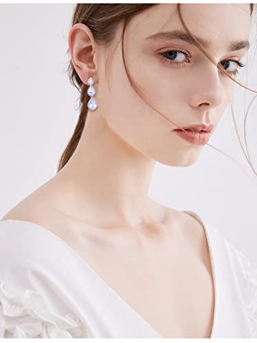 Women's Cubic Zirconia Bridal Earrings - Elegant Long Wedding Party Prom Earring for Bride Bridesmaids Crystal CZ Rhinestone Chandelier Statement Dangle Drop Earrings for Women - color: Silver