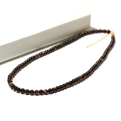 Simple 4mm Gemstones and Crystals Choker Necklace Unisex 16"-18" | Necklaces for Women Men, Adjustable, 40-45 cm Chain Length, Handmade, Spiritual Gemstones, Positive Energy, Daily Wear - style: Golden Obsidian