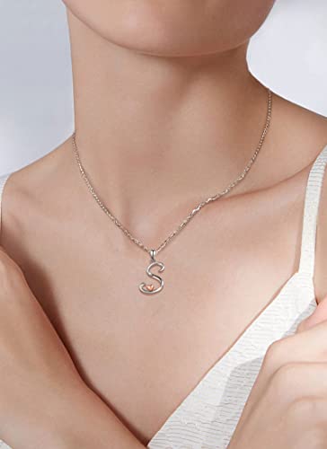 CELESTIA 925 Sterling Silver Initial Necklaces 26 Letter with Rose Gold Heart - 18 Inch Chain - color: S-Initial
