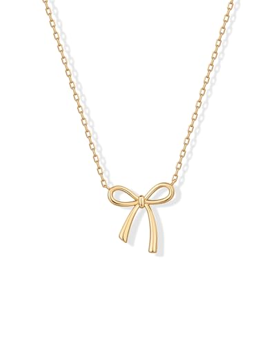 PAVOI 14K Gold Plated Dainty Cubic Zirconia Pendant Necklace for Women | Dot, Elephant, Butterfly, Pineapple, Lock, Knot, Palm Tree, Bow, Smiley Pendant | Layering Chain Necklaces - style: Bow