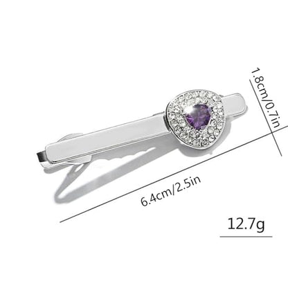 Rhinestone Triangle Tie Clip Bar for Men Silver Plated Fashion Crystal Geometric Birthstone Business Necktie Suit Shirt Tuxedo Formal Wear Brooch Dress Accessories Dainty Party Jewelry - color: Purple CZ