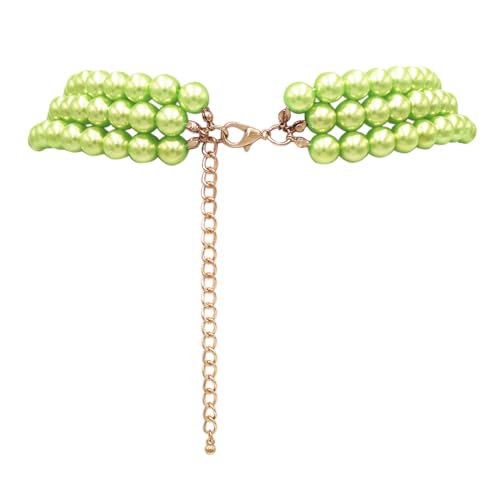 Rosemarie & Jubalee Women's 3 Colorful Multi Strands Simulated Pearl Necklace And Earrings Jewelry Gift Set, 18"+3" Extender - color: Green With Fuchsia Pink Gold Tone