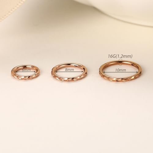 FUNLMO 16G 18G Nose Ring Hoop Septum Ring Helix Tragus Conch Rook Daith Lip Piercing Jewelry Cartilage Earring 316L Surgical Steel - color: Rose gold