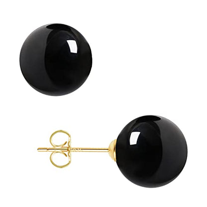 18K Gold Plated 925 Sterling Silver Shell Pearl Stud Earrings,Hypoallergenic to Sensitive Ears - style: C_M Black -10mm