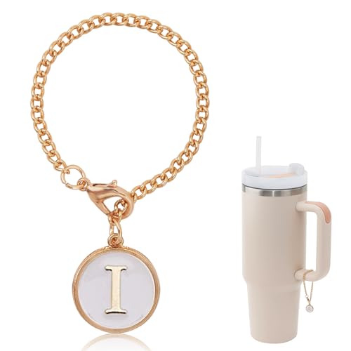 Letter Charm Accessories For Stanley Cup,Gold Initial Chain Water Bottle Name Id Charms for Tumbler,Yeti, Simple Modern Cups Handle - color: I