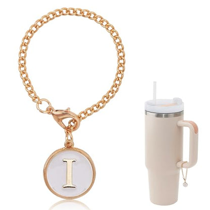 Letter Charm Accessories For Stanley Cup,Gold Initial Chain Water Bottle Name Id Charms for Tumbler,Yeti, Simple Modern Cups Handle - color: I