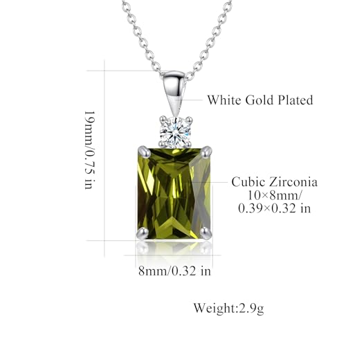 CiNily Rectangular Crystal Necklace for Women Trendy, Pendant Necklace with Chain 14K White Gold | Gold Plated Multicolor Birthstone Pendant Necklaces Boho Jewelry for Christmas Birthday Wedding - color: Silver-Olive Green cz