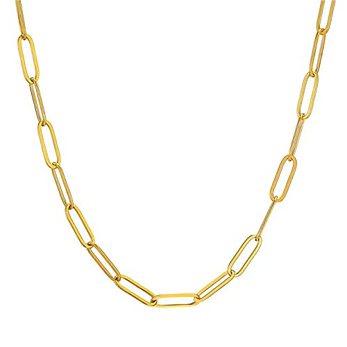 18K Gold Plated Paperclip Chain Necklace for Women 3.0MM Gold Chain Necklace, Link Chain Necklaces for Women Men Unisex Multiple Length Size - style: 18Inches（Women's Average Length）