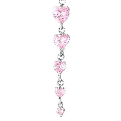 COOLSTEELANDBEYOND Steel Belly Chain Belly Button Ring Body Jewelry Piercing Navel Ring with Long Dangle Cubic Zirconia - color: E-Metal Color: Silver