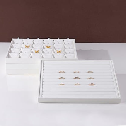White PU Leather Jewelry Display Tray for Earrings Bracelet Necklace Jewelry Display Flat Tray Catchall - size: 1 Grid