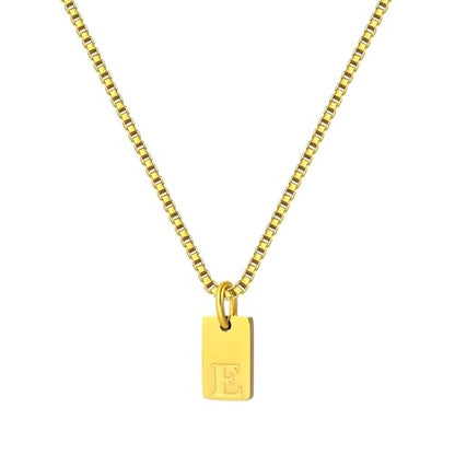 Gold Plated Square Initial Necklace Waterproof A-Z Letter Pendant on Thin Chain - Dainty, Stackable Jewelry for Women - color: Golden-E, size: F