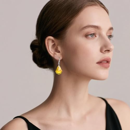 EVEVIC Austrian Crystal Baroque Teardrop Dangle Earrings for Women | 14K Gold-Plated,Hypoallergenic,Brilliant Facets,Fluid Movement,Easy-Wear Fishhook Fit,For Daily Wear And Special Occasions - color: Yellow