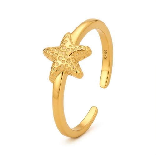 CHIC & ARTSY Women Toe Ring 925 Sterling Silver Animals Toe Ring Dainty Created Opal Toe Ring Adjustable Single Toe Ring for Women Beach Jewelry - color: L-Starfish/18k gold plated