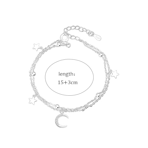 Silver Layered Star Moon Bracelets for Women Link Chain Moon Pendent Bracelet Fashion Jewelry Gifts