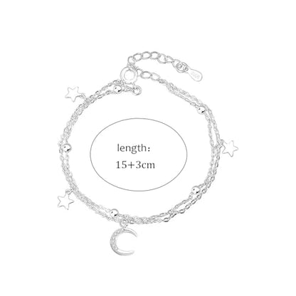 Silver Layered Star Moon Bracelets for Women Link Chain Moon Pendent Bracelet Fashion Jewelry Gifts