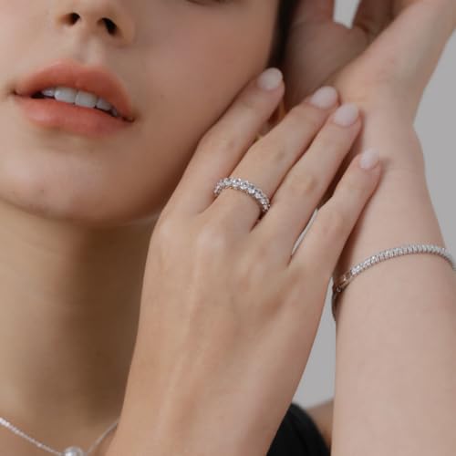 MINDDHA 14K Gold Plated Rings- Oval Cubic Zirconia Love Ring Simulated Diamond Stackable Rings Eternity Bands/Silver Rings, Gold Rings for Women- 4mm Band Size 4-12 - color: White Gold