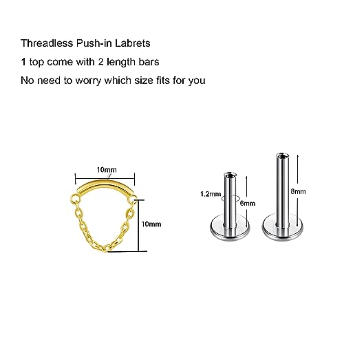 BelezaDosas G23 Titanium Labret Studs Threadless Push-in Labret Press Fit 16G Cluster Helix Lobe Conch Tragus Push Back Piercing Jewelry - style: gold chain