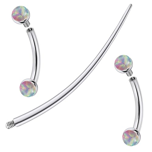 F136 Titanium 16g 6/8/10mm Opal Eyebrow/Rook/Snug/Vertical-Labret/VCH/Snake-Eyes/Anti-Tragus/Christina/Daith/Belly-Button/Bridge/Hood/Surface Curved Barbell Piercing Jewelry for Women Men - color: Pink, size: 8mm=5/16in