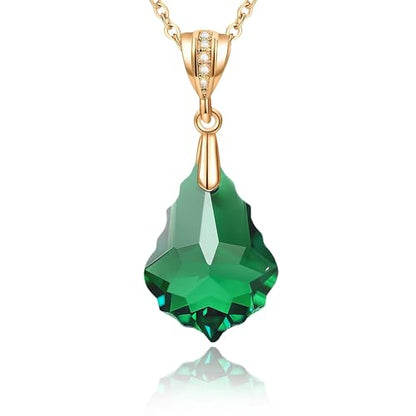 EVEVIC Teardrop Austrian Crystal Charm Pendant Necklace for Women | 14K Gold Plated,Adjustable Chain Fit,Elegant Teardrop Crystal,Gift Box Included,Perfect for Daily Wear and Special Events - color: Emerald