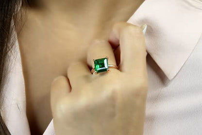 Square Emerald Ring - Handcrafted Statement Ring for Women - Bridal Jewelry, Fashion Jewelry, Customizable Jewelry for Her - with Fancy Box