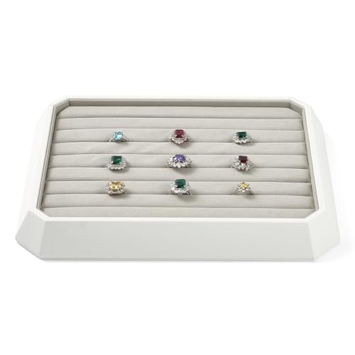 Premium PU Leather Stackable Jewelry Ring Display Tray Ring Earring Display Holder Organizer Showcase(Grey) - color: Grey, size: Ring Tray