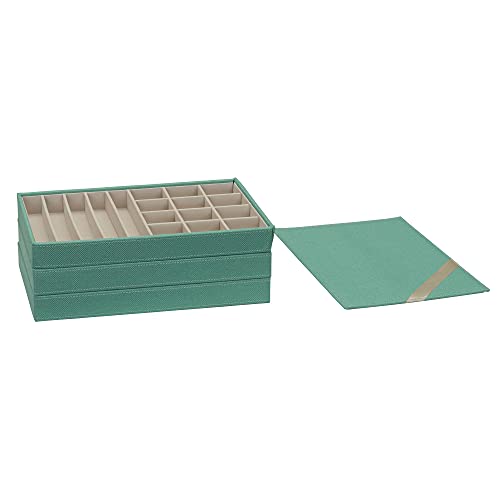 Household Essentials 3-Tier Jewelry Tray, Sturdy Chipboard With Polyester Linen Wrap, Polyester Felt Lining, Many Compartments for Easy Jewelry Access, Stackable, Stylish and Functional, Seafoam Green - color: Teal