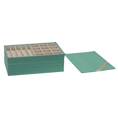 Household Essentials 3-Tier Jewelry Tray, Sturdy Chipboard With Polyester Linen Wrap, Polyester Felt Lining, Many Compartments for Easy Jewelry Access, Stackable, Stylish and Functional, Seafoam Green - color: Teal